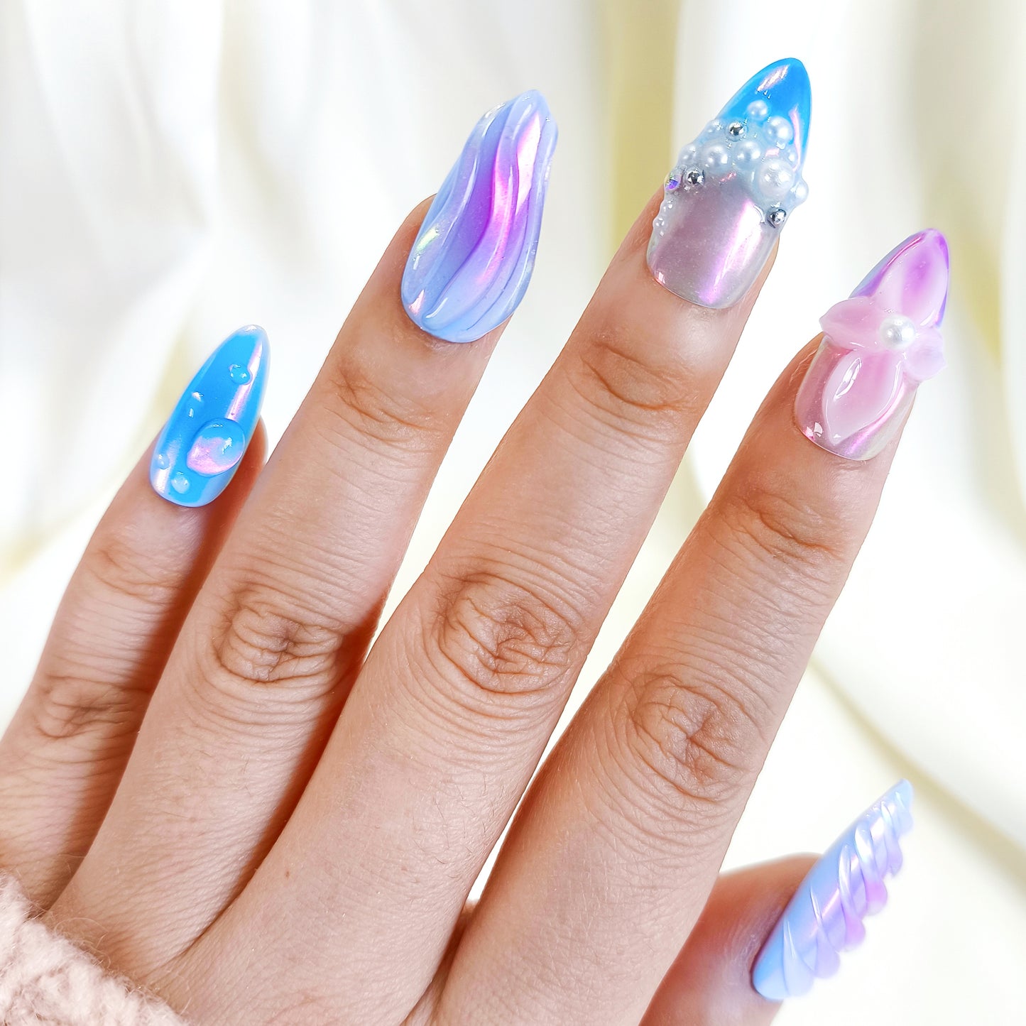 PO126 3d blue ombre mermaid press on nails