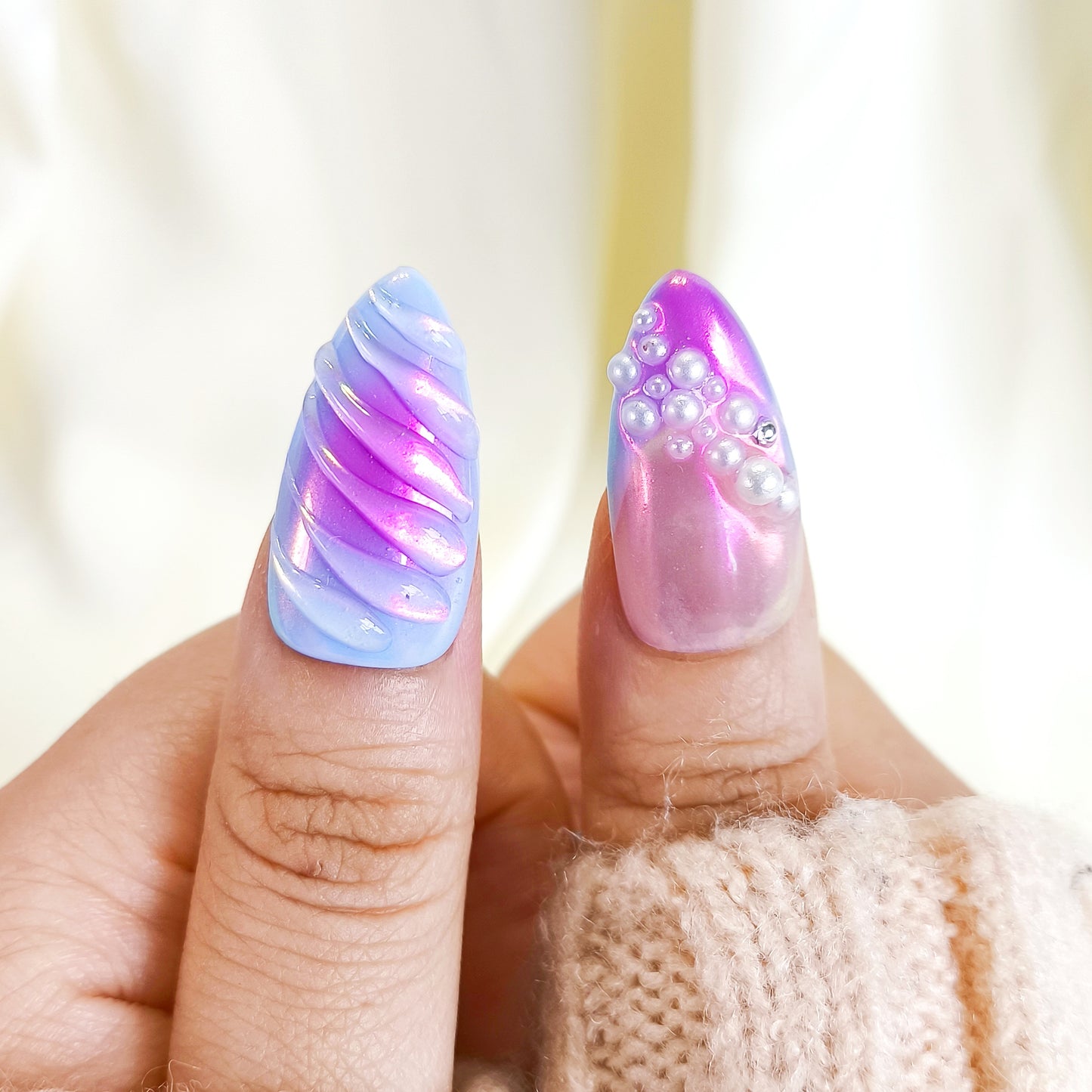 PO126 3d blue ombre mermaid press on nails