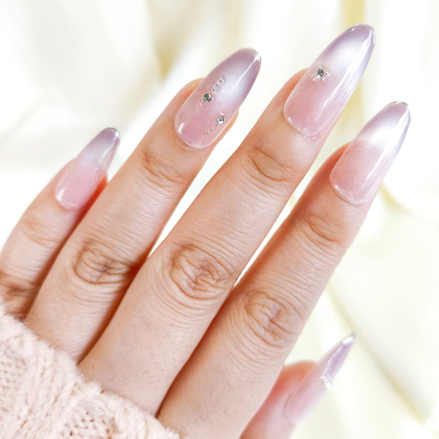 PO125 purple ombre cat eye oval press on nails