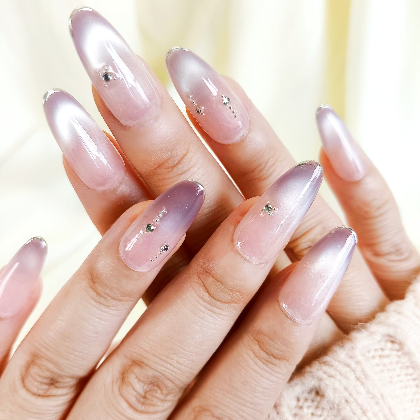 PO125 purple ombre cat eye oval press on nails