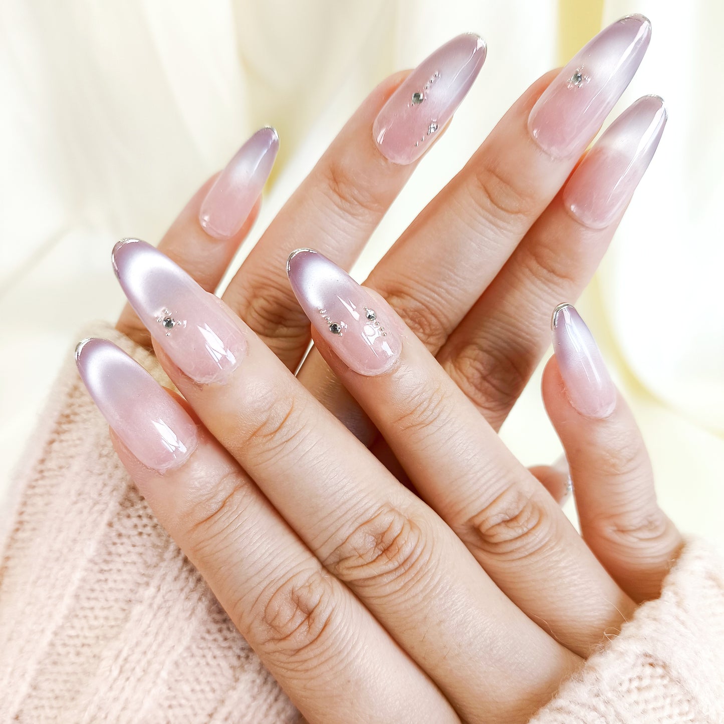 PO125 purple ombre cat eye oval press on nails