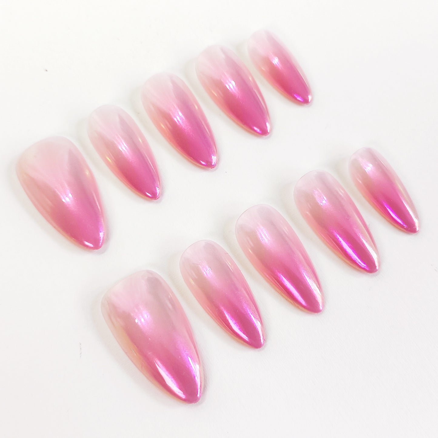 PO134 pink ombre glazed almond press on nails