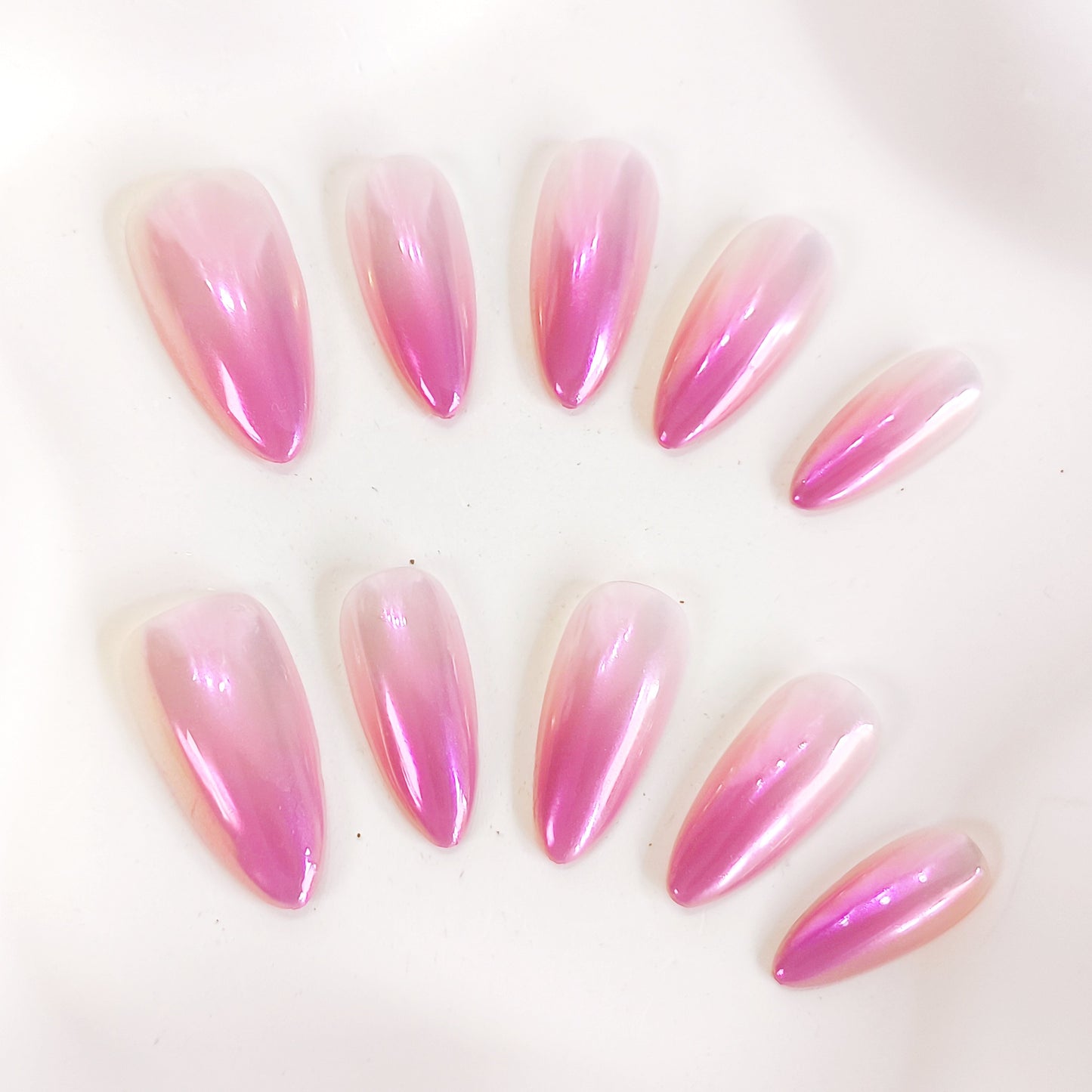 PO134 pink ombre glazed almond press on nails