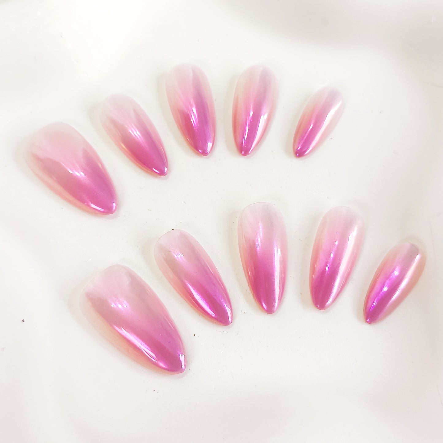 PO134 pink ombre glazed almond press on nails