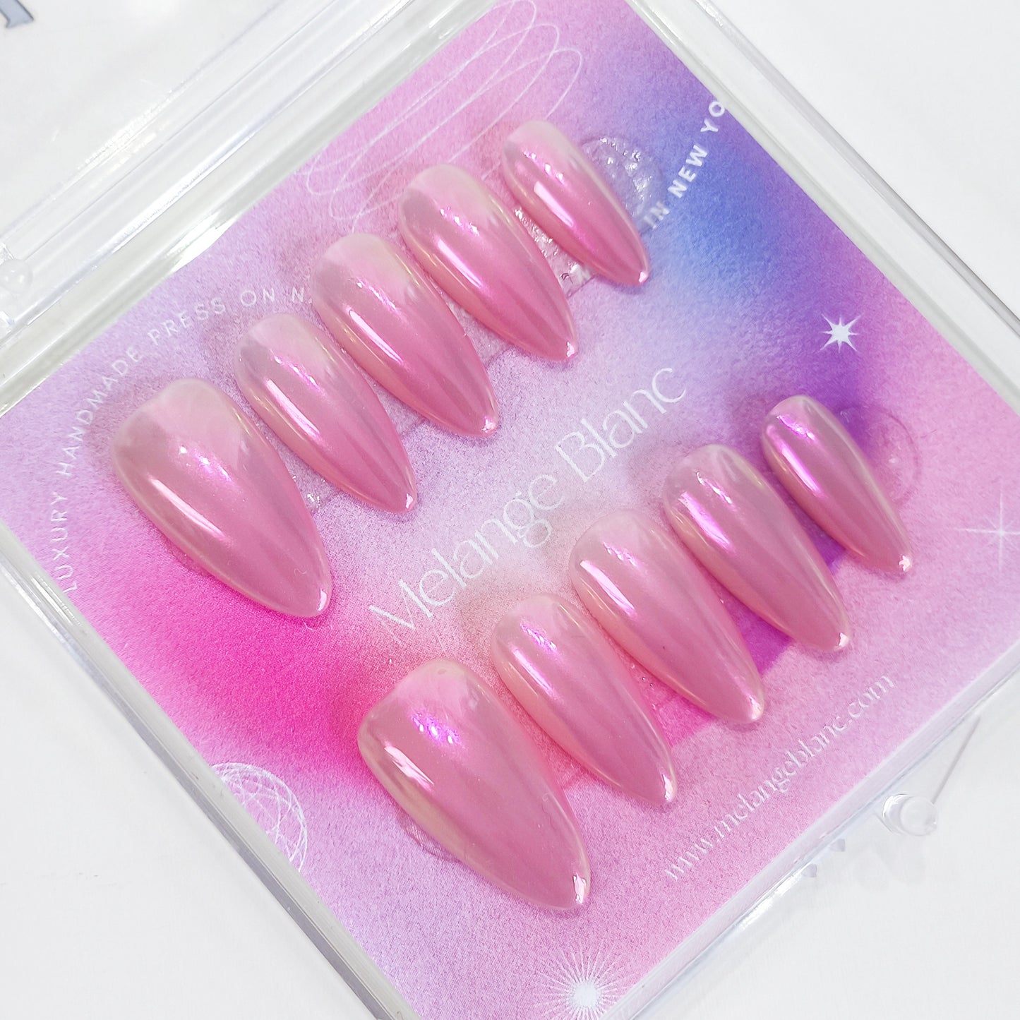 Pink ombre glazed chrome almond press on nails