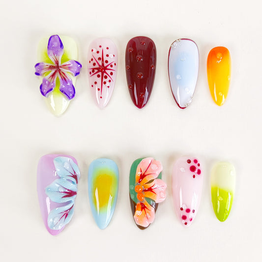 Blooming 3d flower press on nails