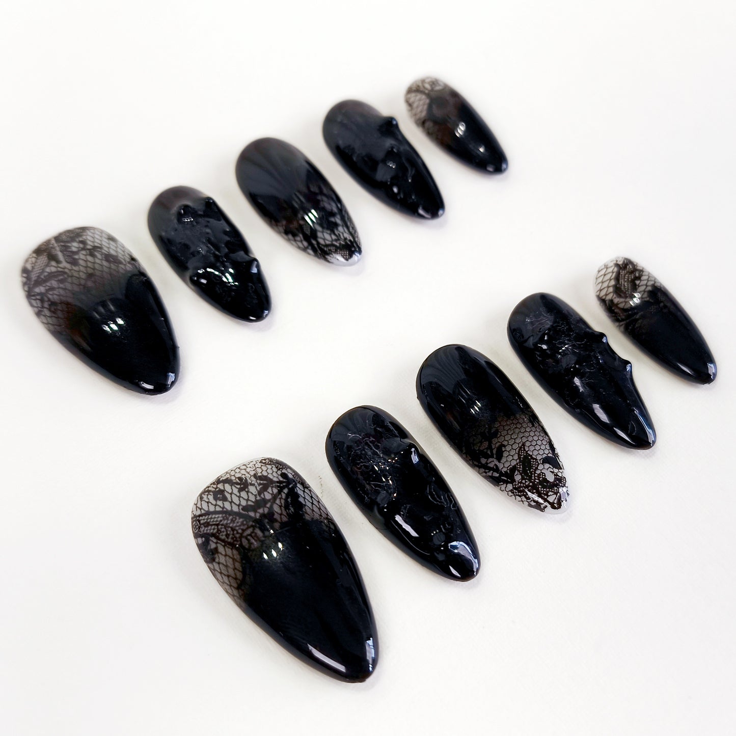 Black lace flower press on nails