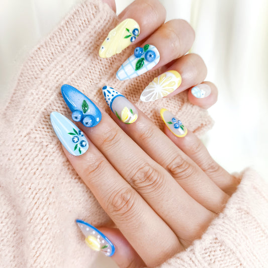 Blueberry Lemon Fruit Nail Art Press On Nails Summer Set