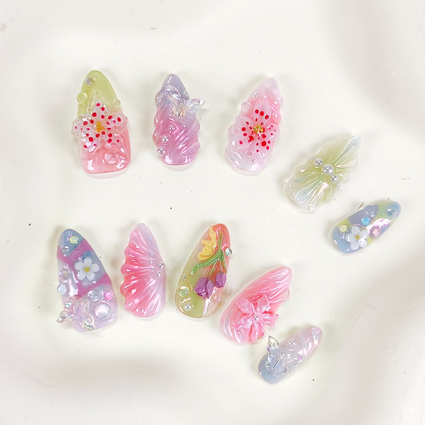 Colorful flower garden 3d press on nails