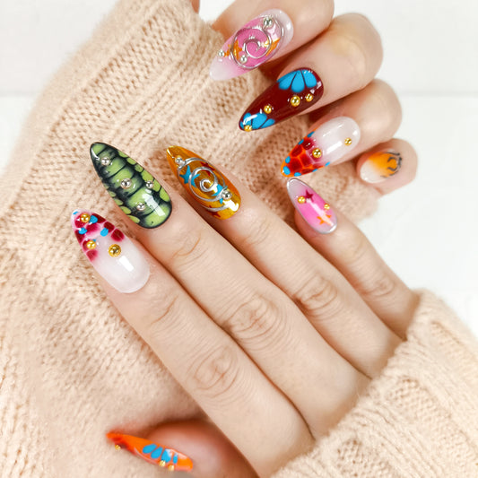 Abstract Y2K chrome star press on nails