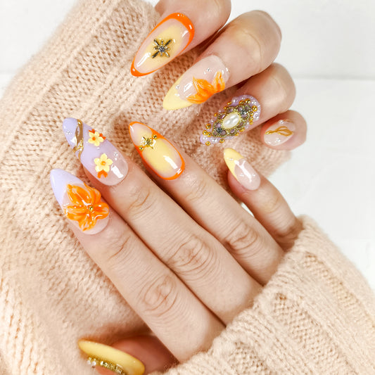 Purple ombre cherry blossom flower press on nails