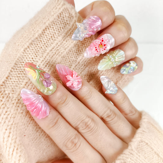 Colorful flower garden 3d press on nails