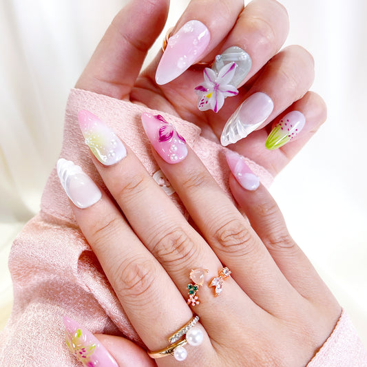 PO107 dreamy floral garden press on nails