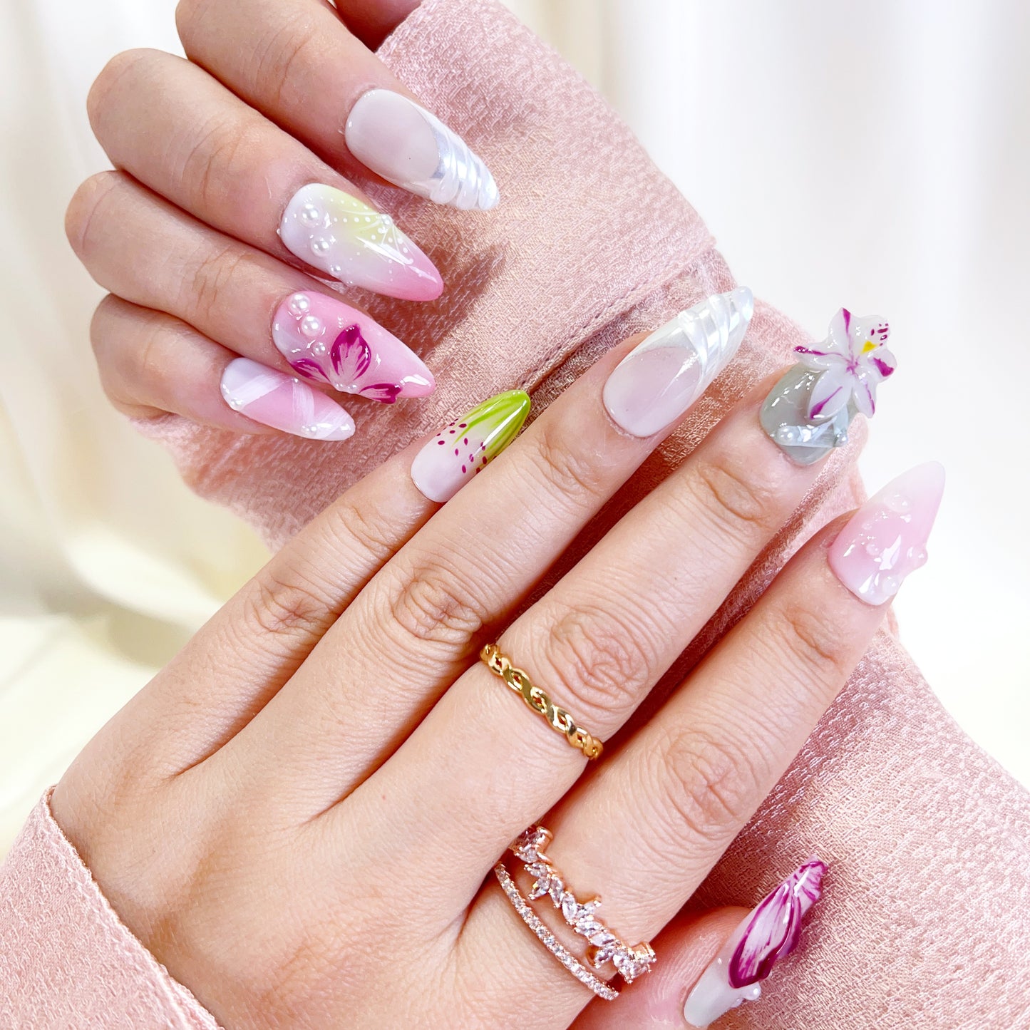 PO107 dreamy floral garden press on nails
