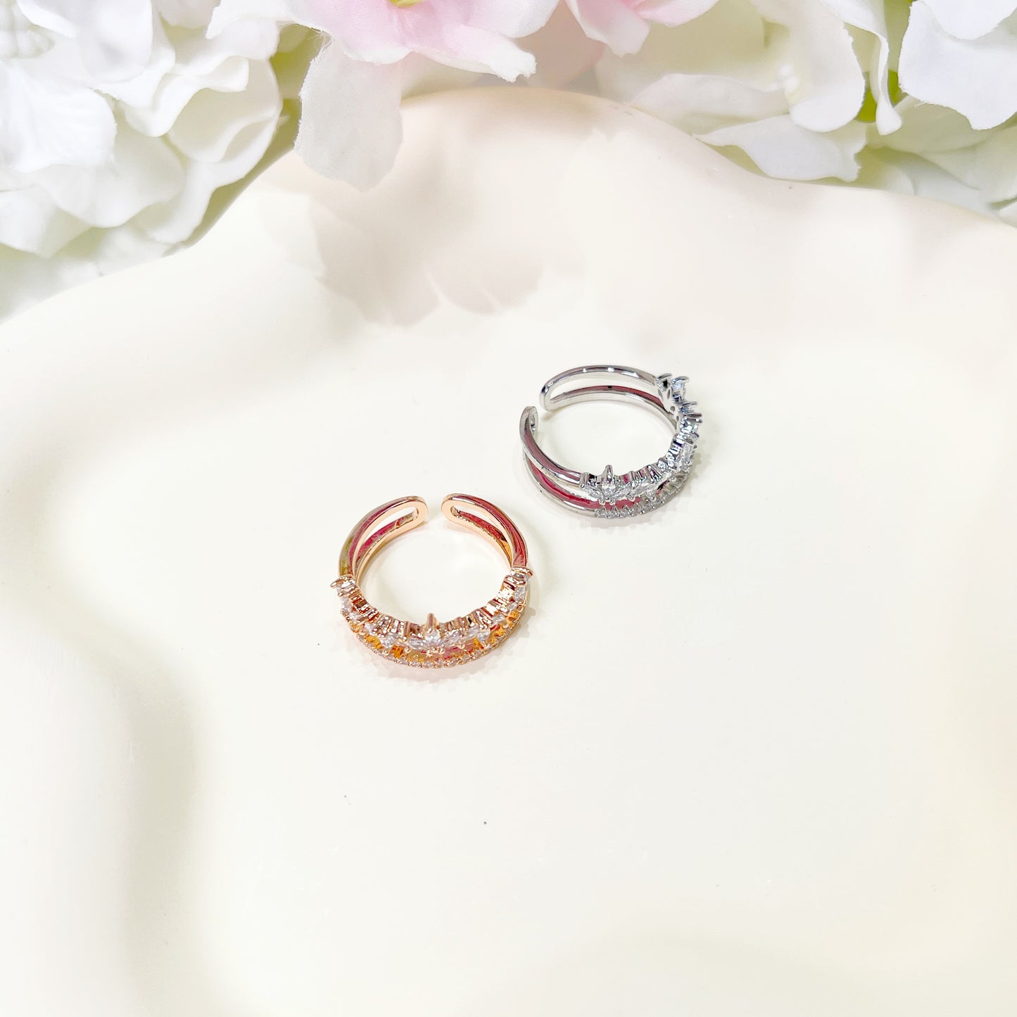 R019 double band crystal stone open adjustable ring sale
