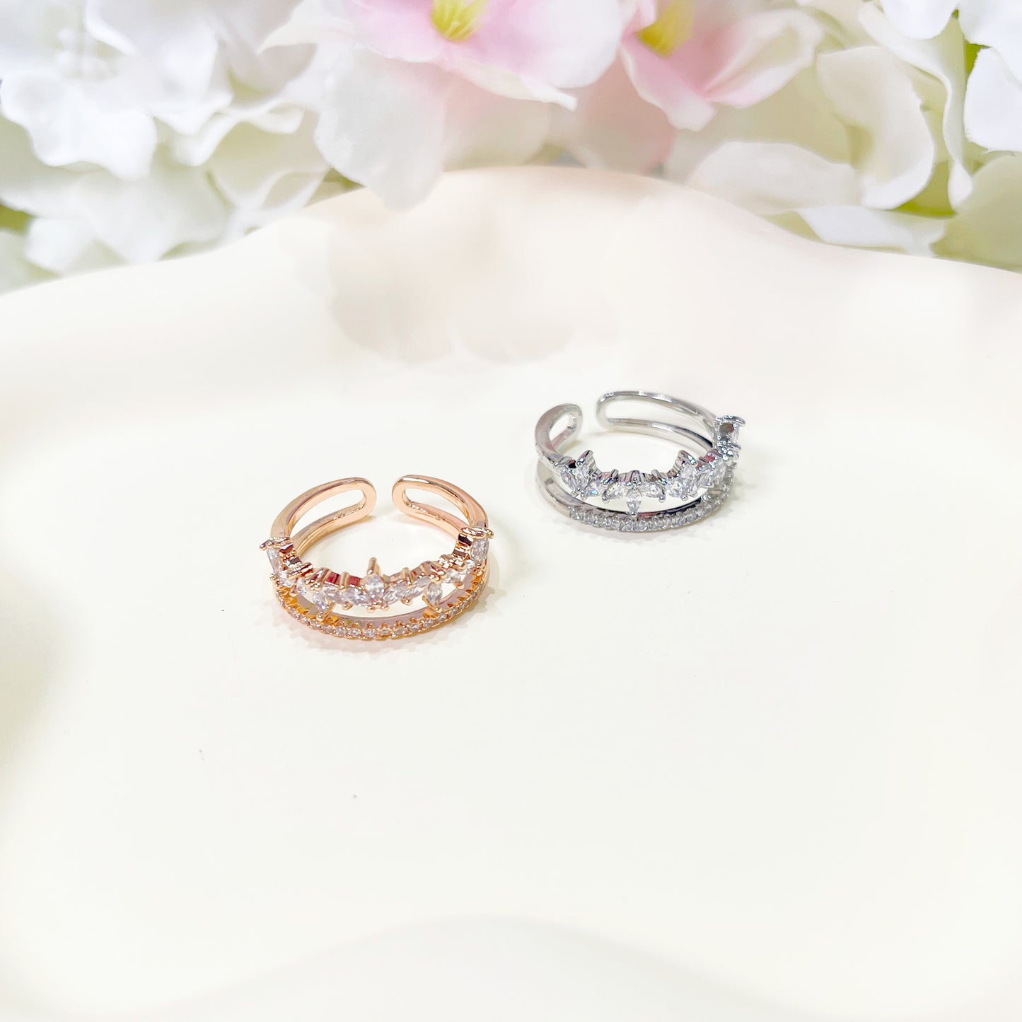 R019 double band crystal stone open adjustable ring sale