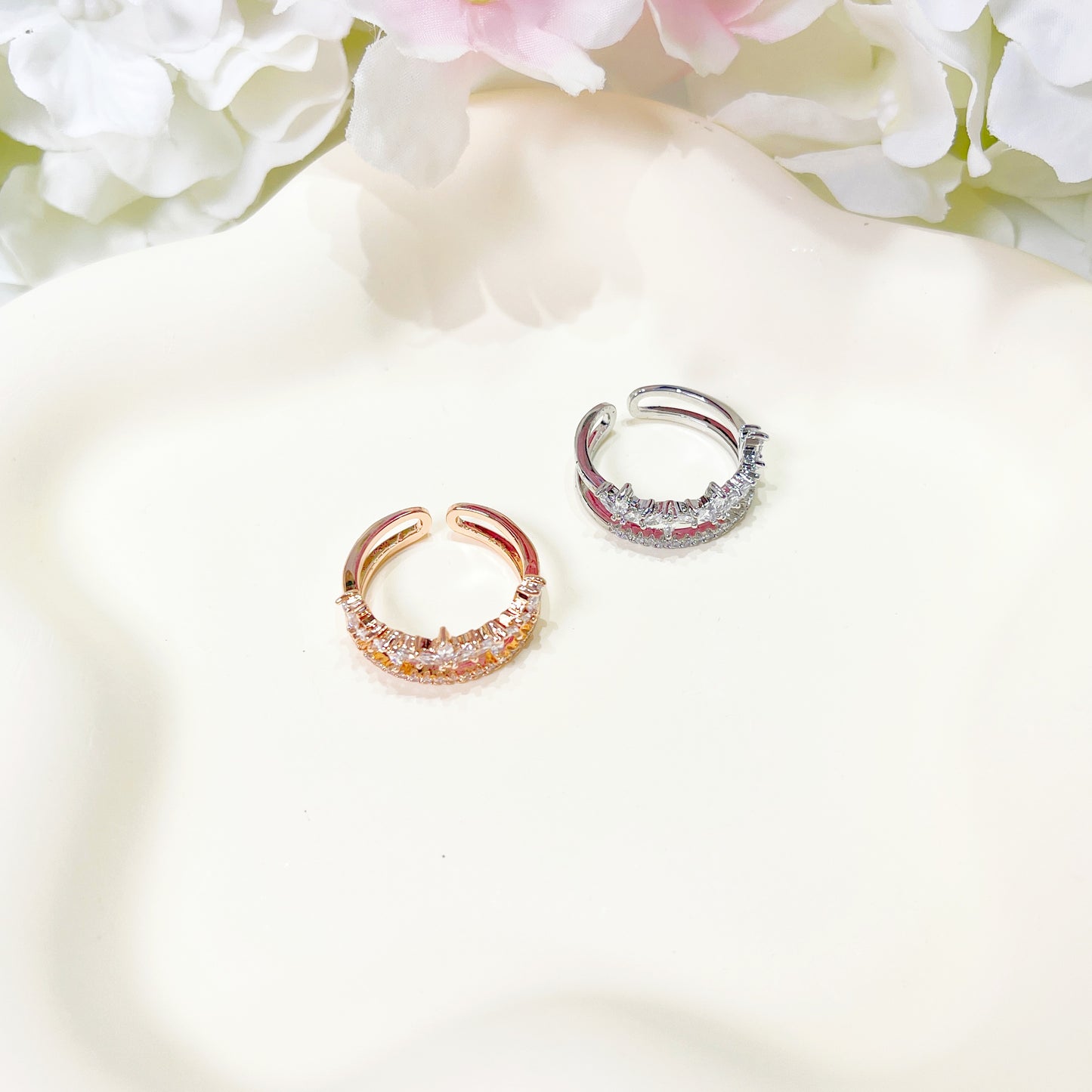 R019 double band crystal stone open adjustable ring sale