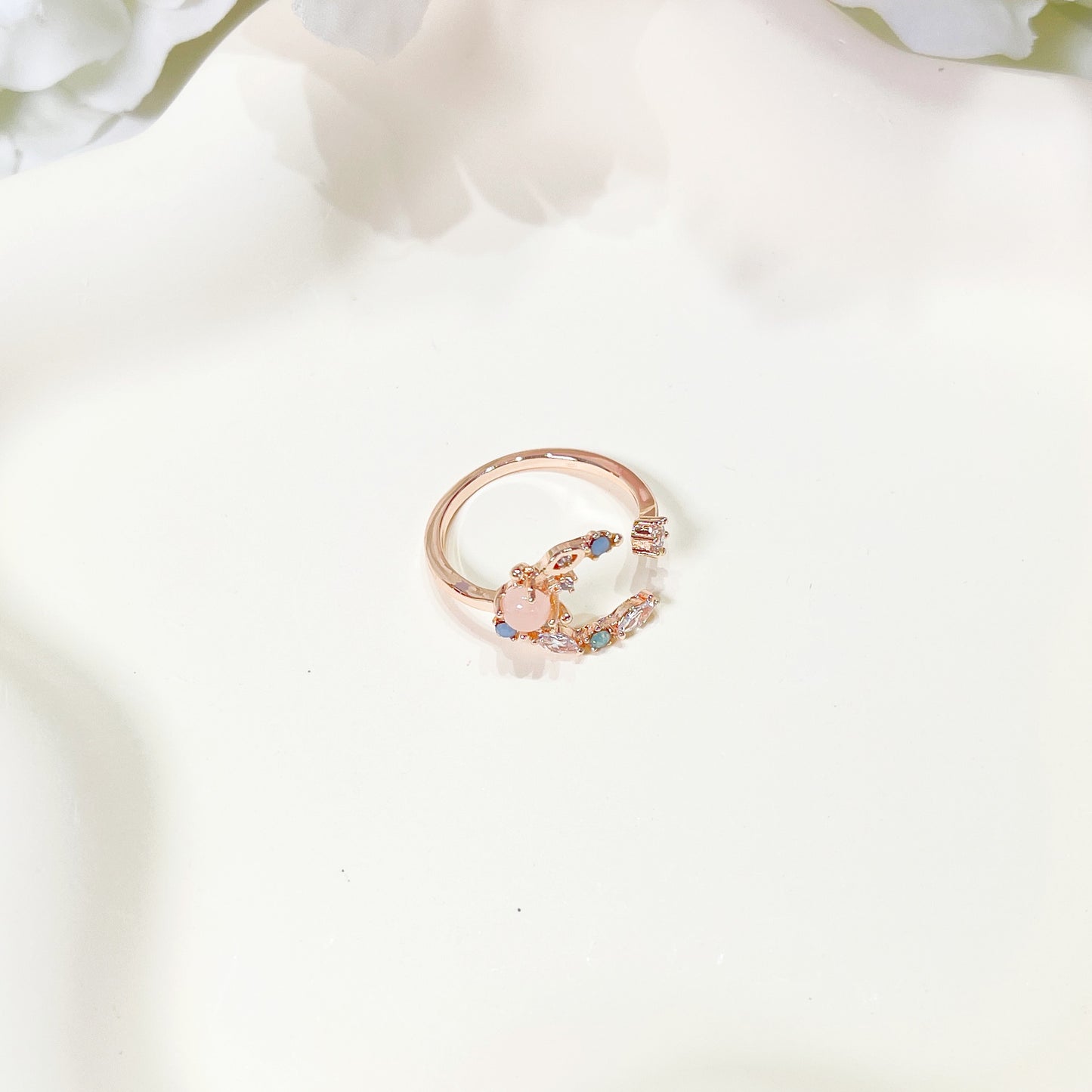 R020 rose gold moon star crystal gem adjustable ring sale