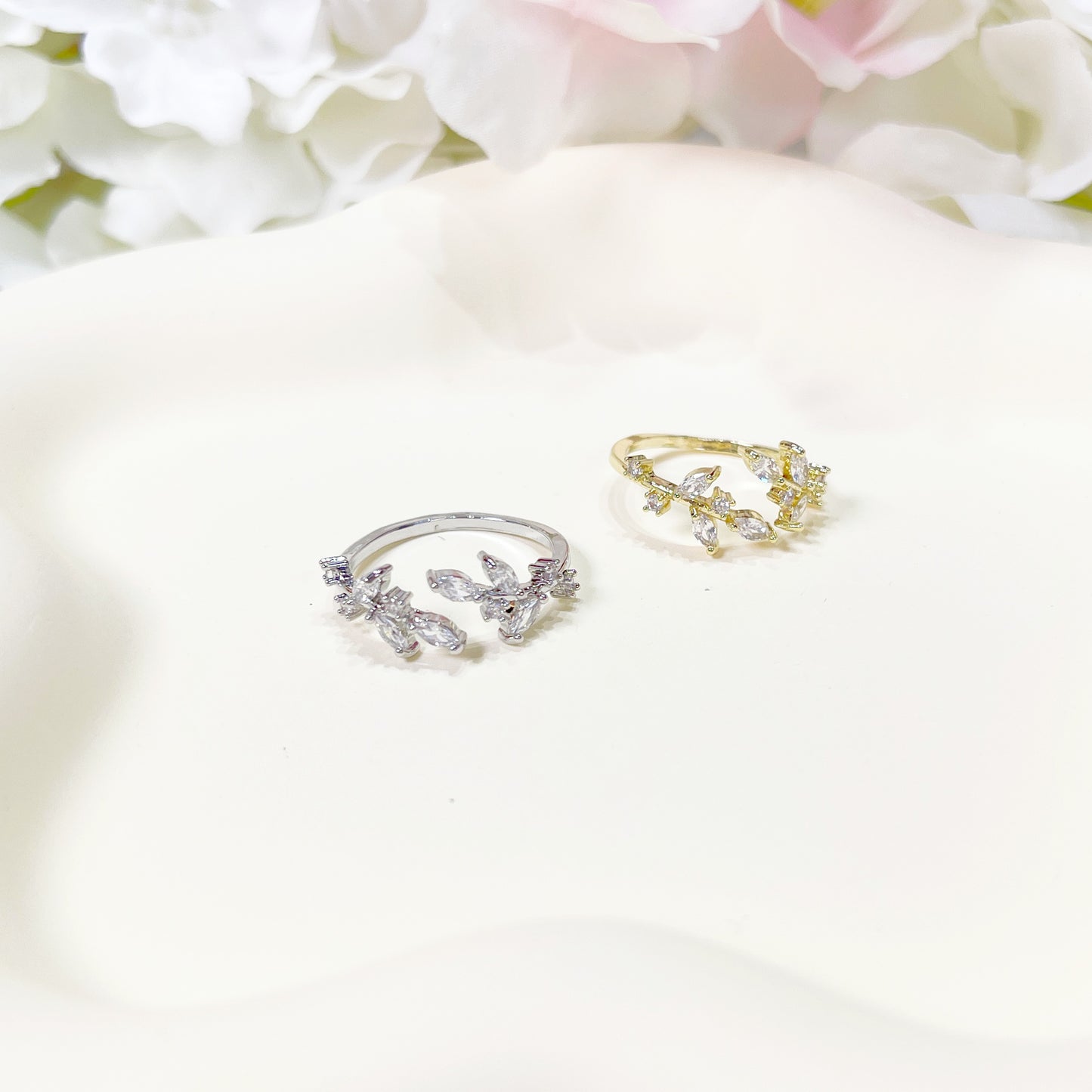 R018 crystal stone leaf adjustable ring sale
