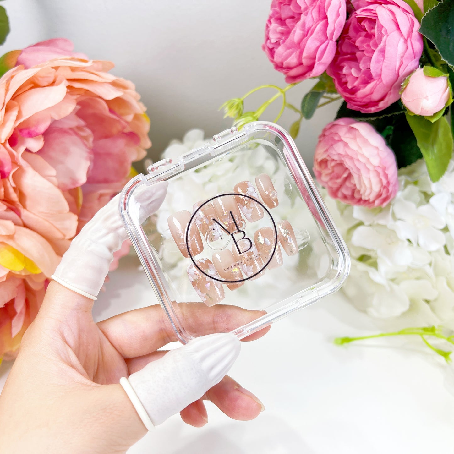 PO002 blush pink flower press on nails