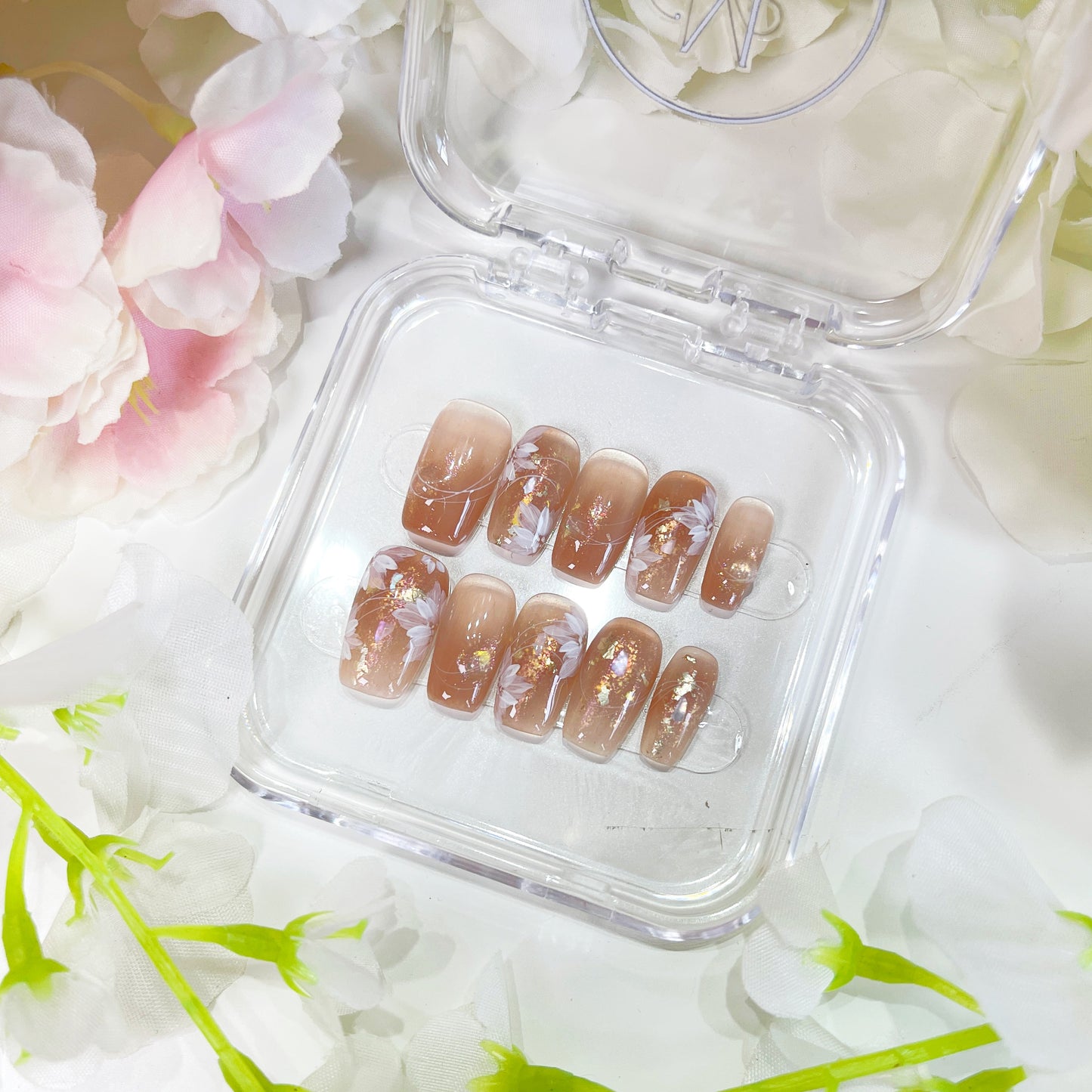 PO002 blush pink flower press on nails