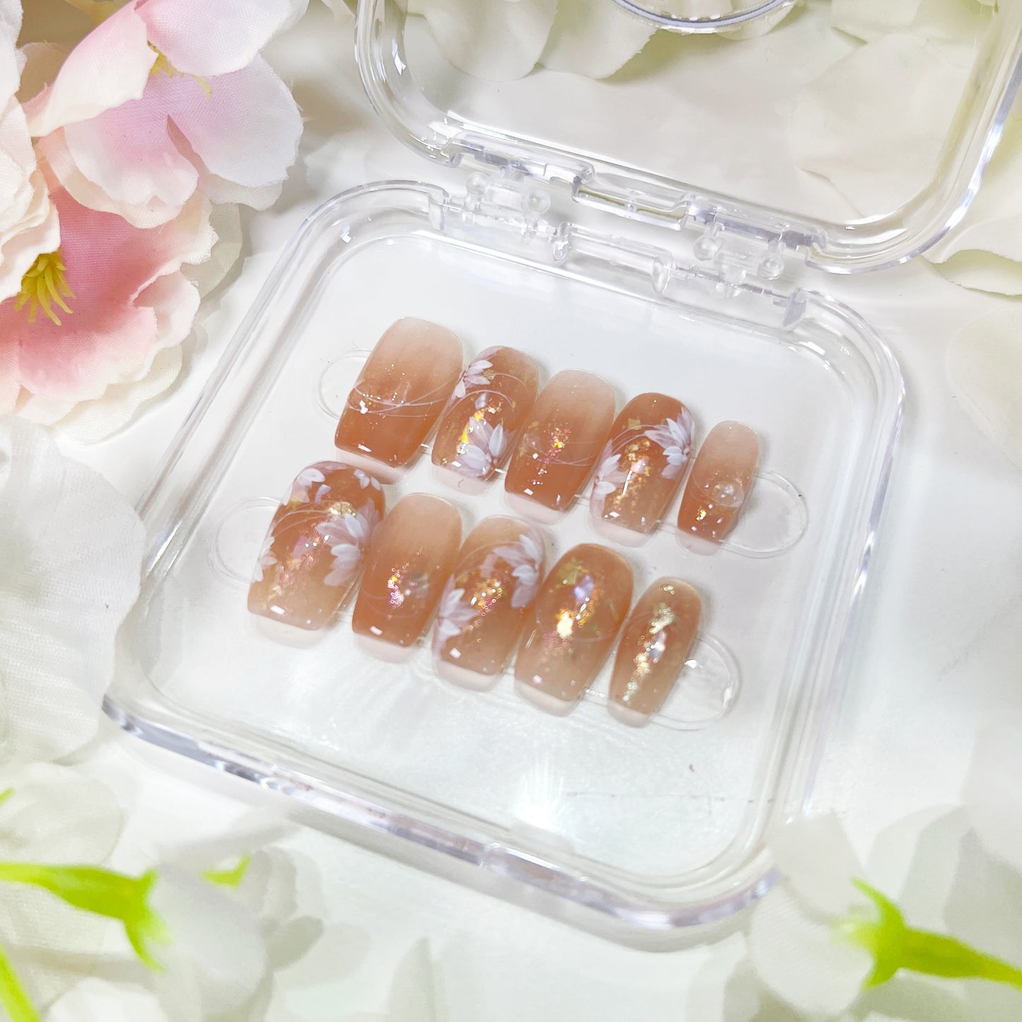 PO002 blush pink flower press on nails