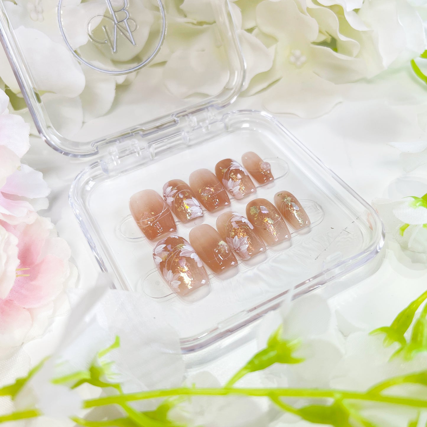 PO002 blush pink flower press on nails