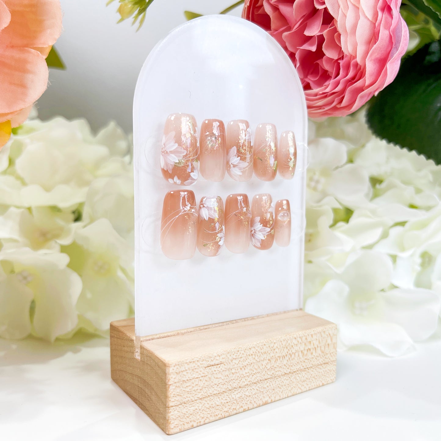 PO002 blush pink flower press on nails