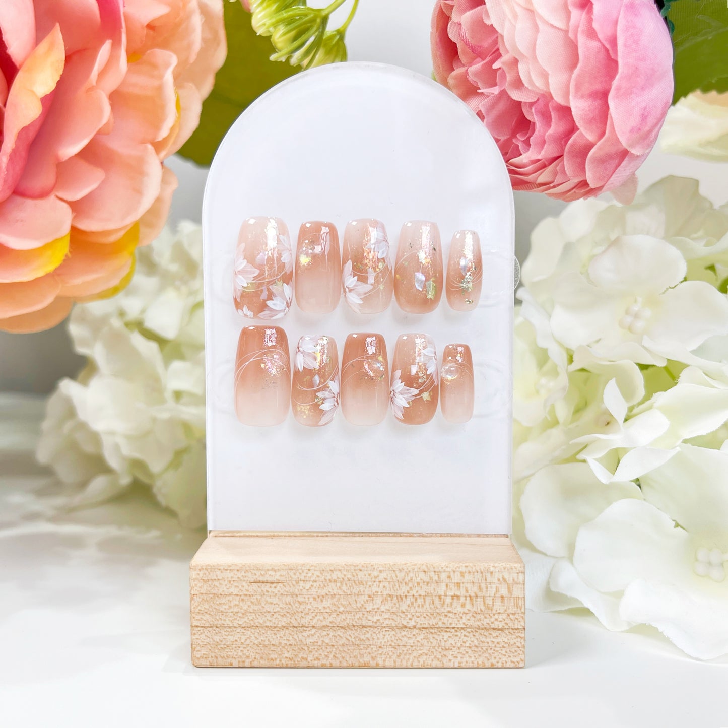 PO002 blush pink flower press on nails