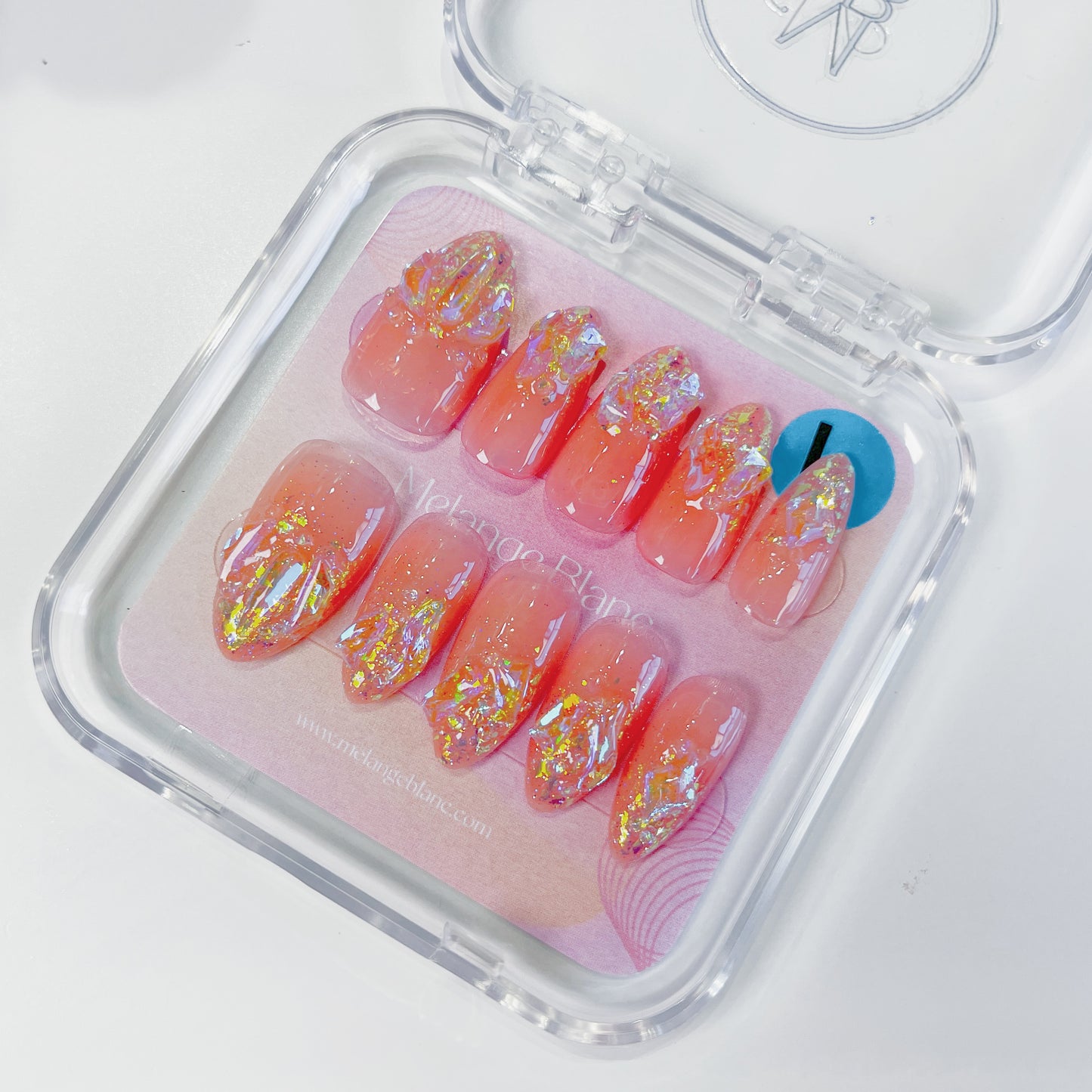 PO018 glitter aurora gem crystal press on nails