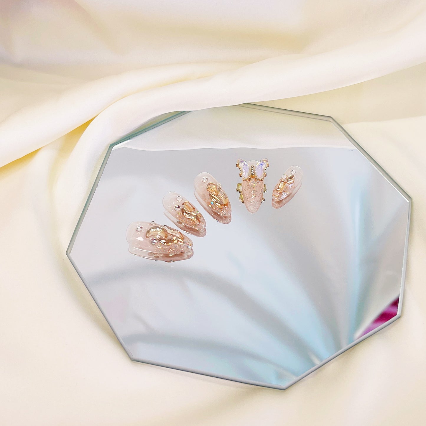 PO023 3D crystal butterfly rhinestone gem glitter press on nails