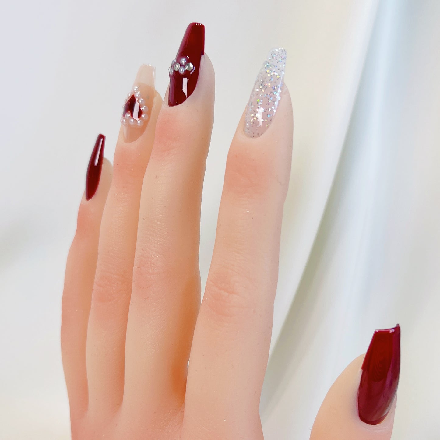PO035 red heart coffin press on nails
