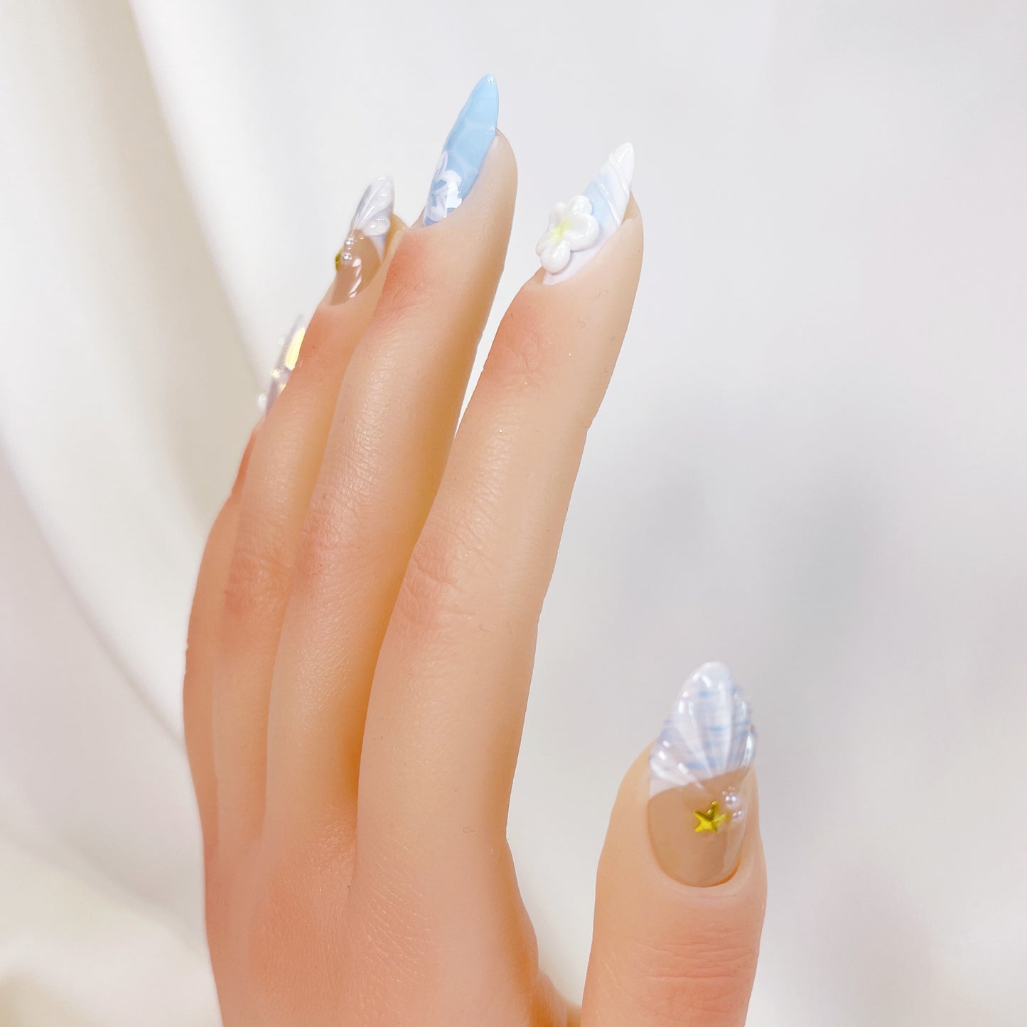 PO043 3D mermaid seashell press on nails