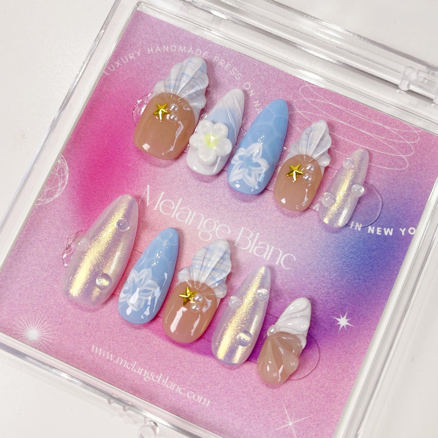 PO043 3D mermaid seashell press on nails