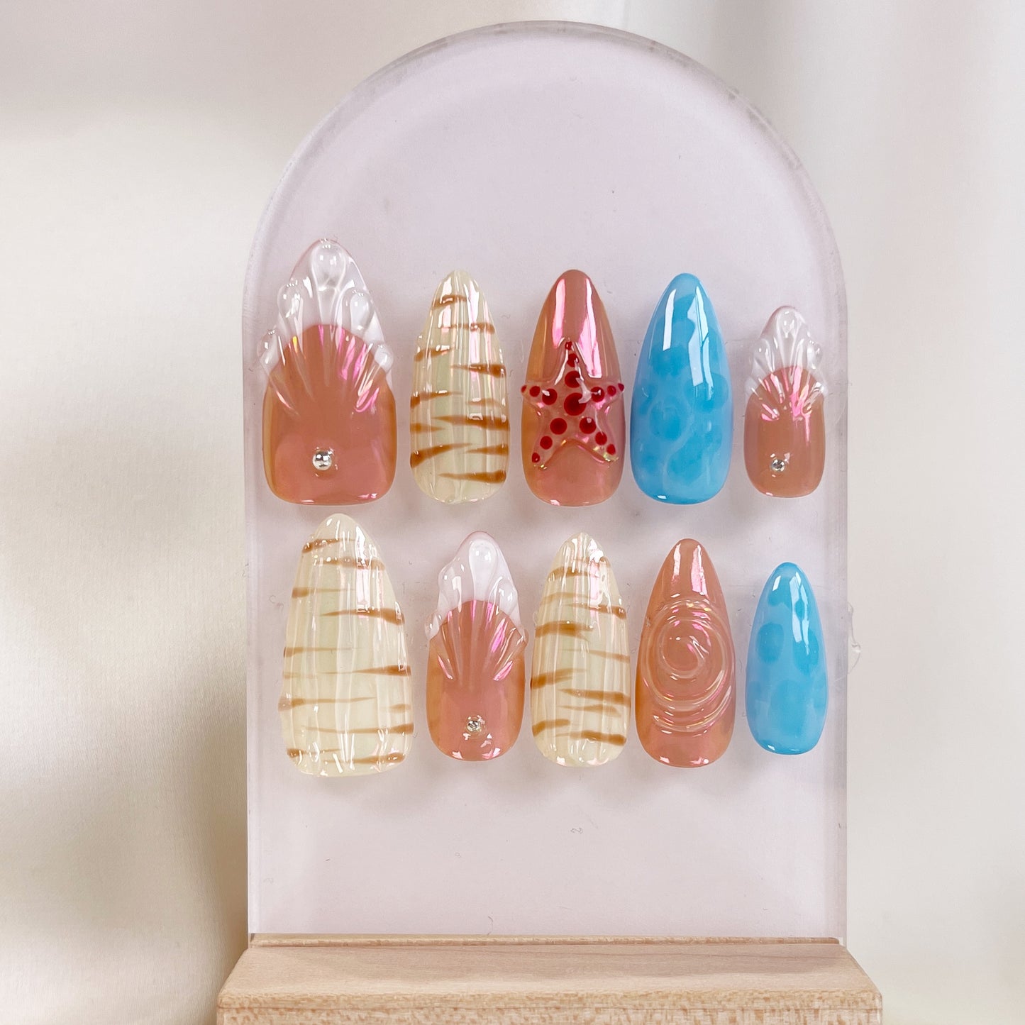 PO045 seashell starfish beach press on nails