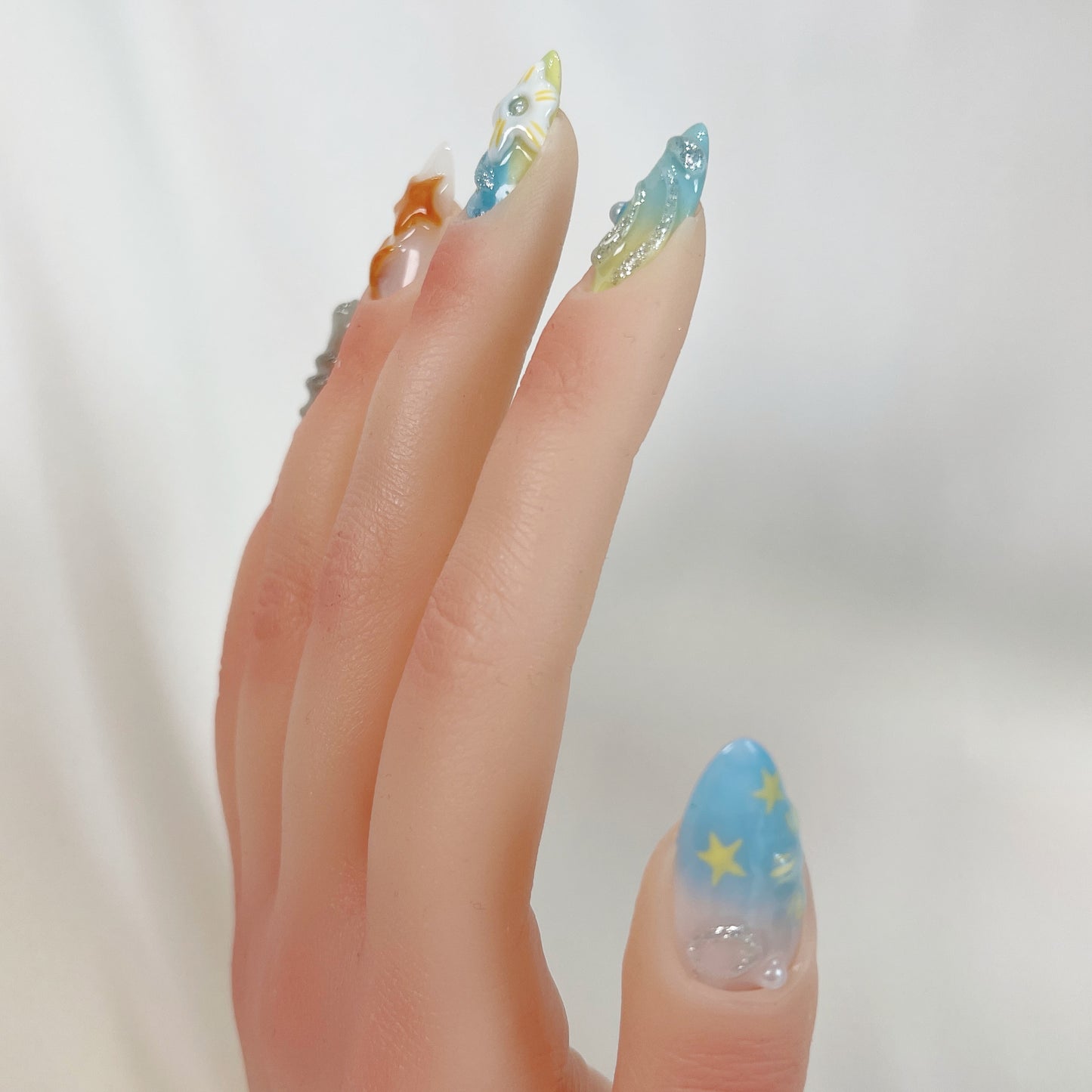 PO046 3D tropical beach seashell ocean press on nails