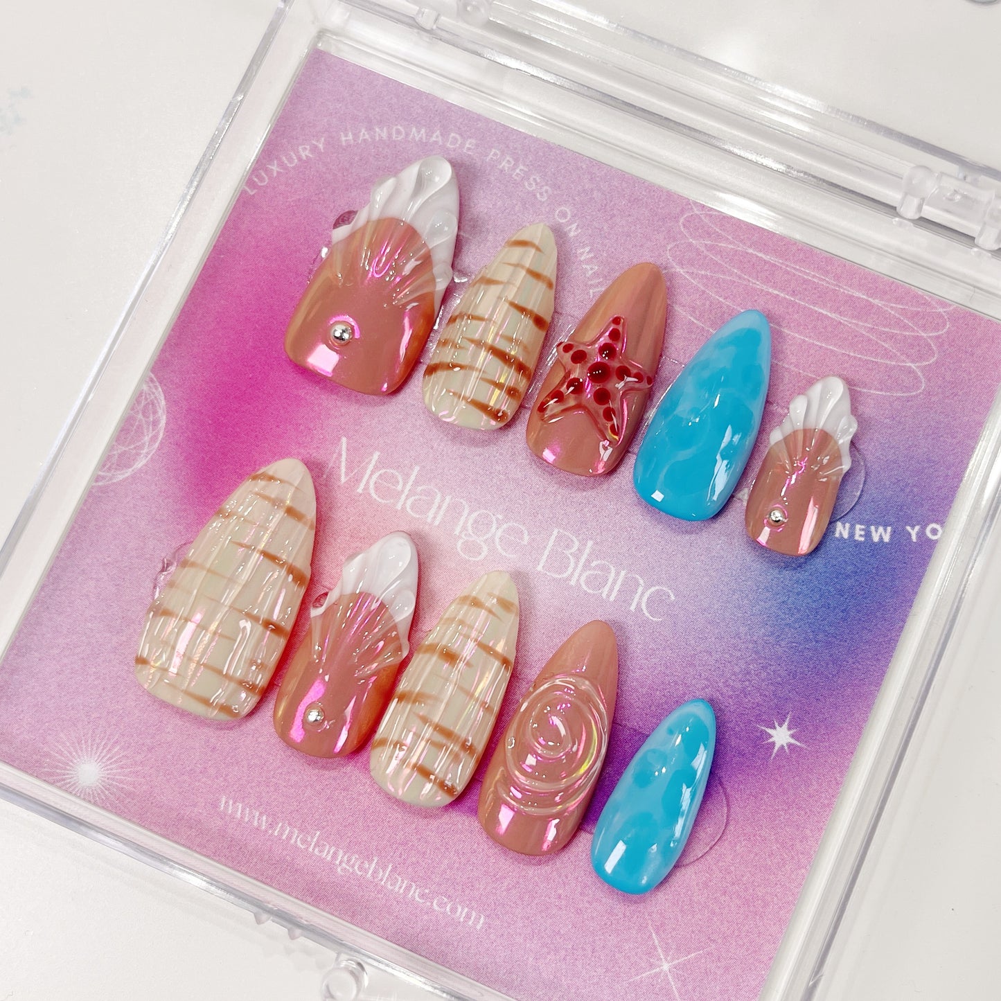 PO045 seashell starfish beach press on nails