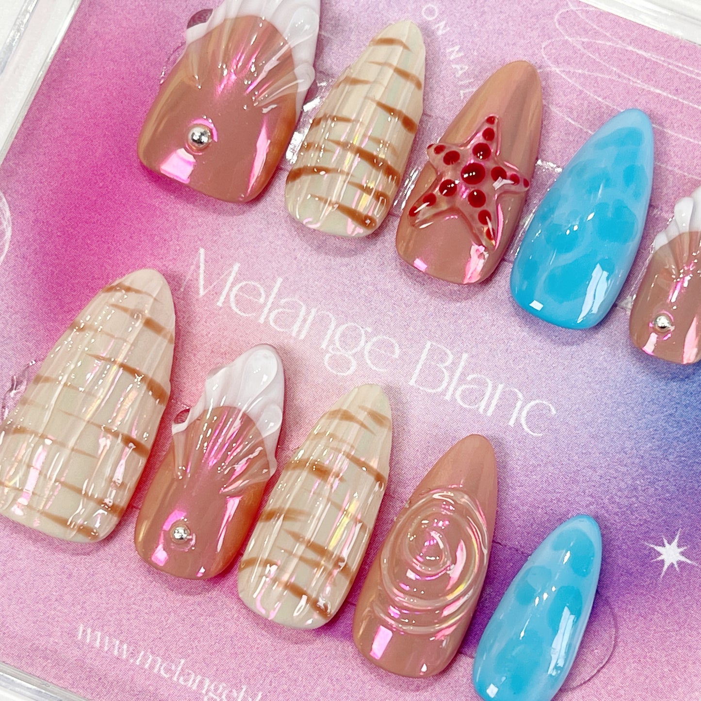 PO045 seashell starfish beach press on nails