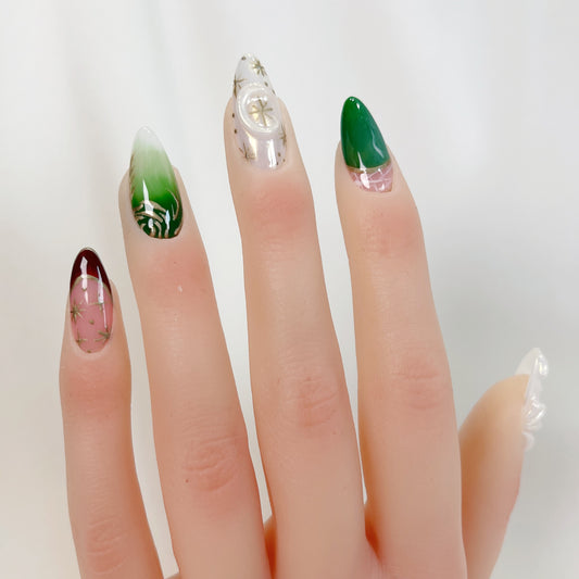 PO049 3d holiday christmas flower press on nails