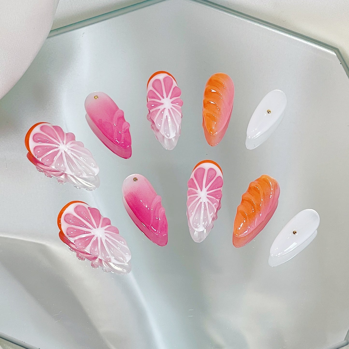 PO052 3D orange fruit summer press on nails