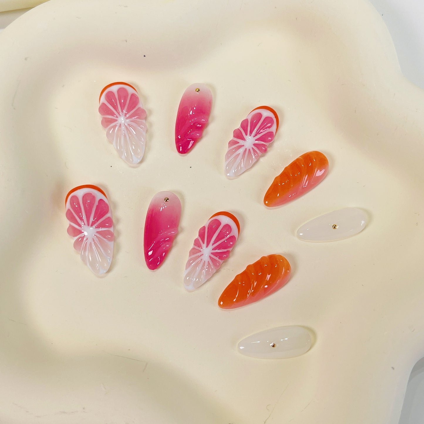 PO052 3D orange fruit summer press on nails