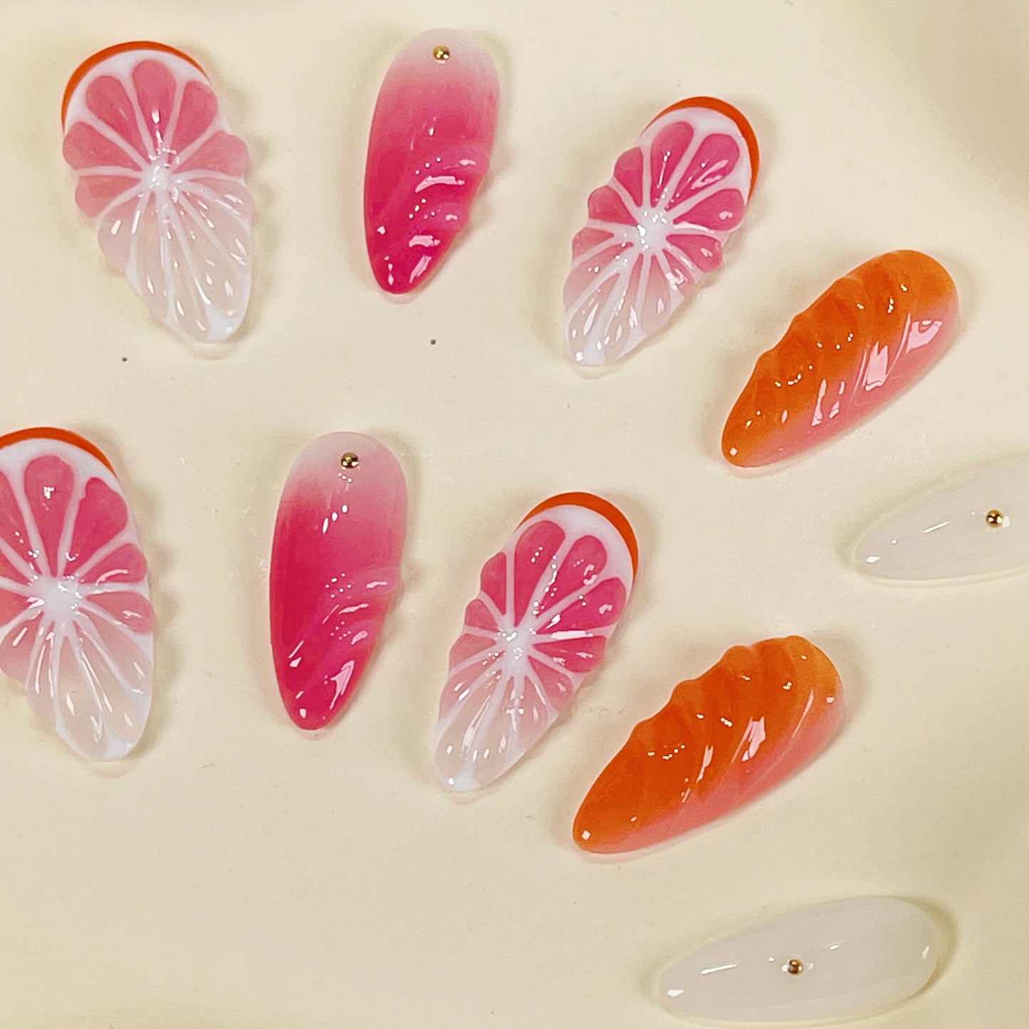 PO052 3D orange fruit summer press on nails