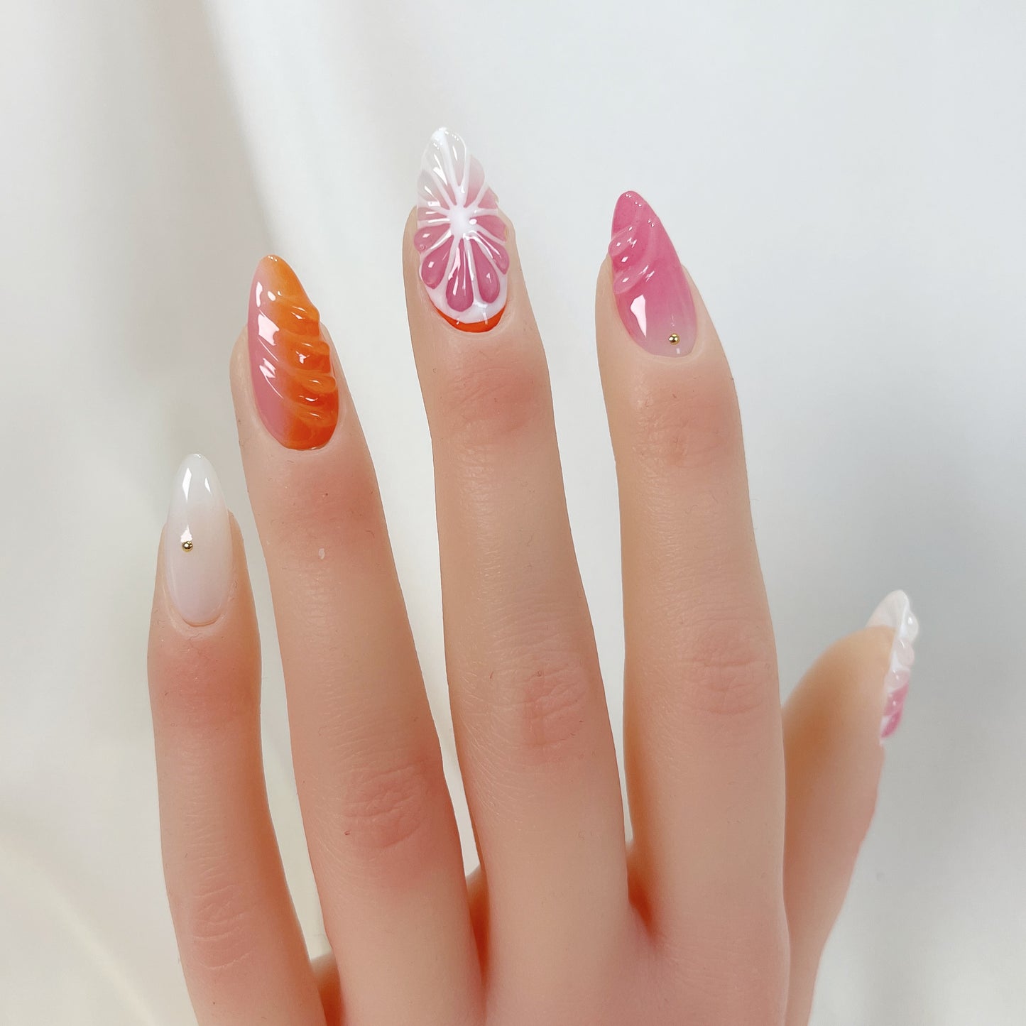 PO052 3D orange fruit summer press on nails