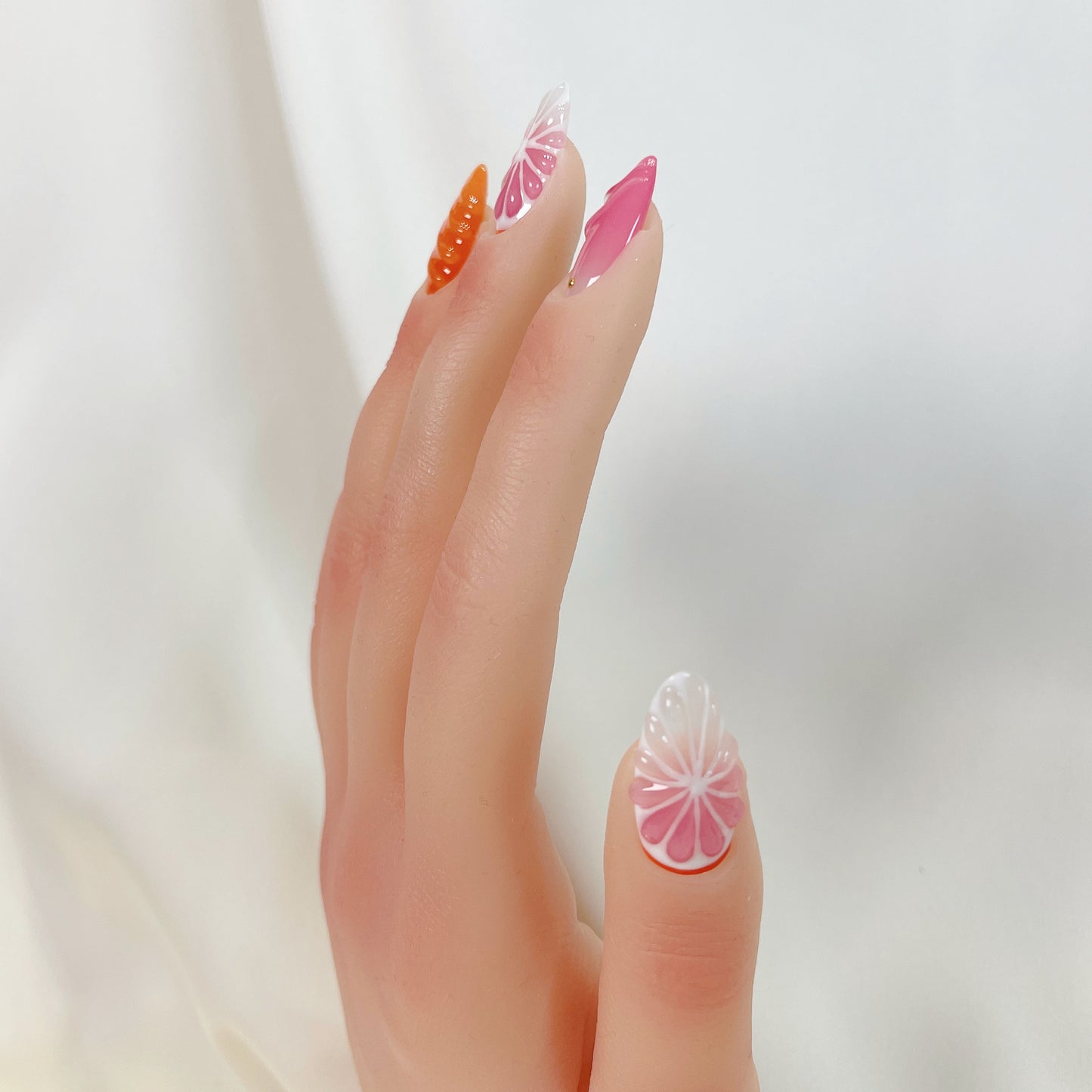 PO052 3D orange fruit summer press on nails