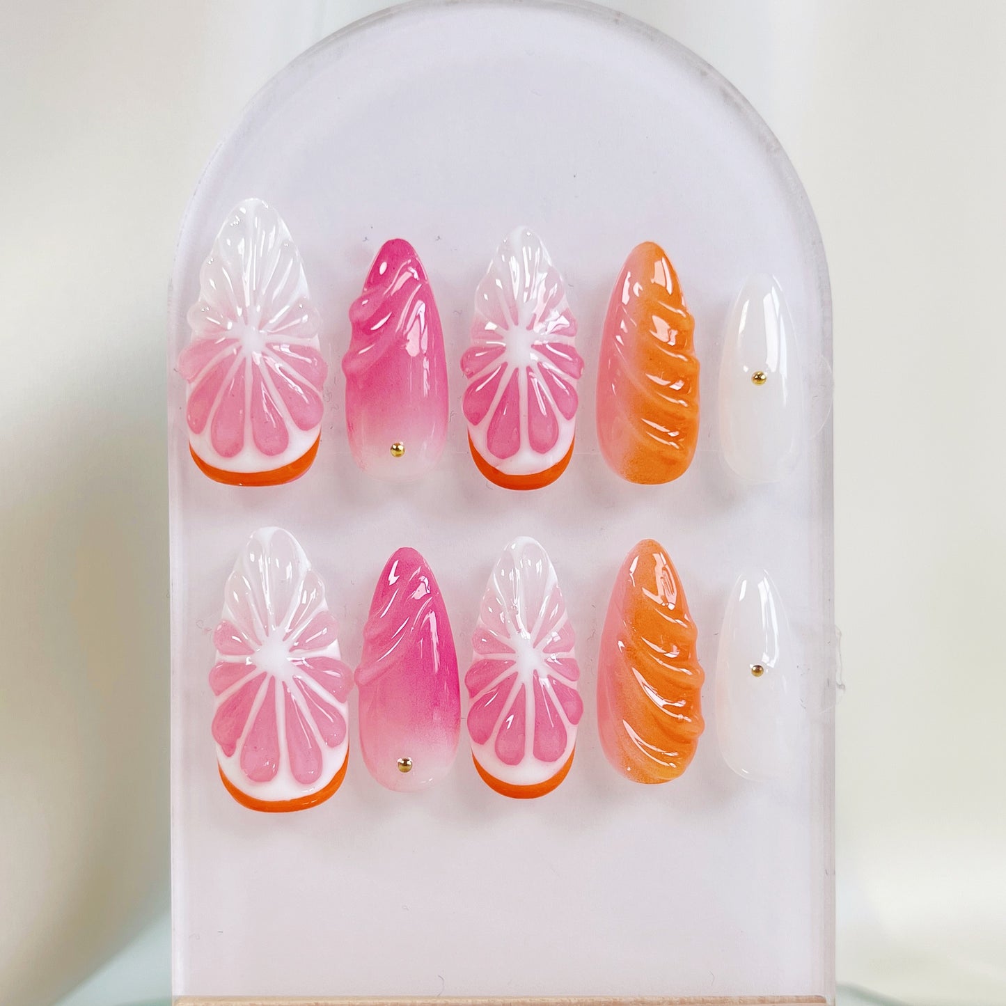PO052 3D orange fruit summer press on nails