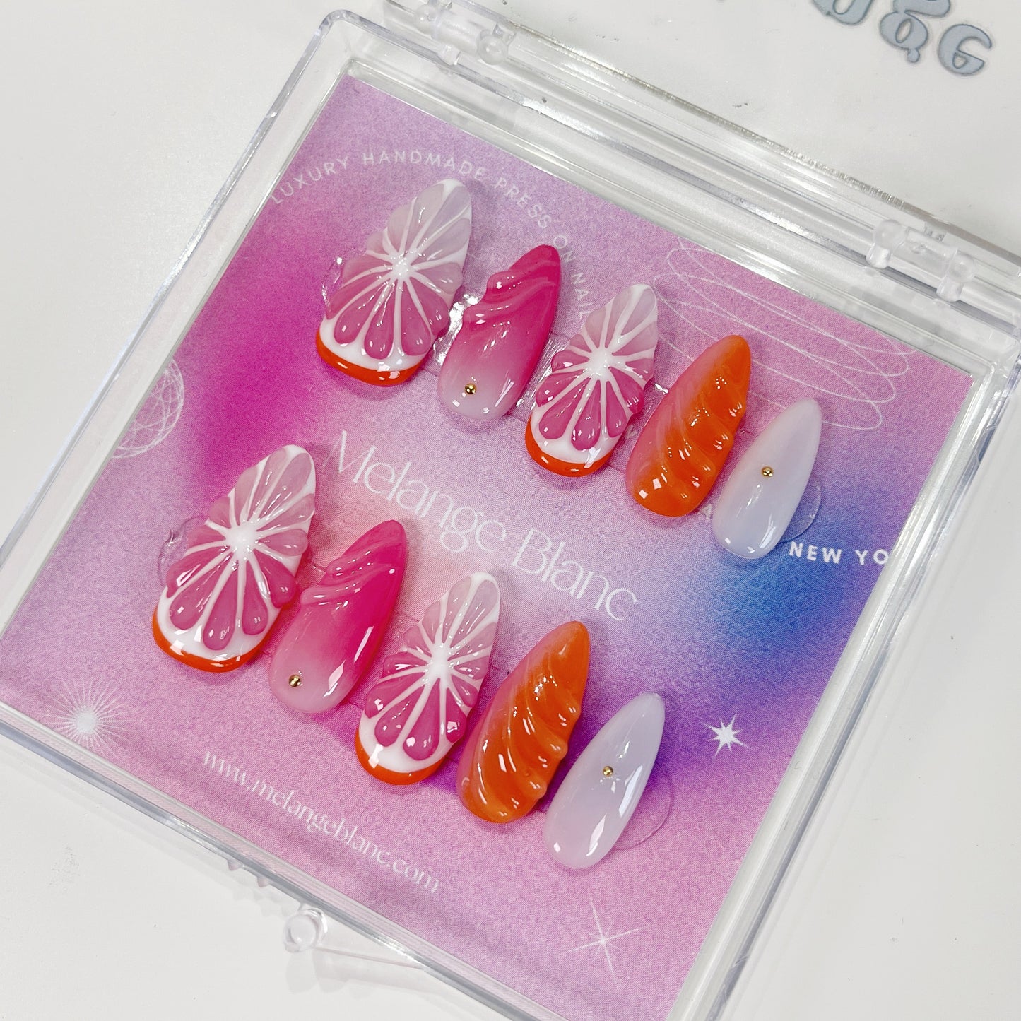 PO052 3D orange fruit summer press on nails