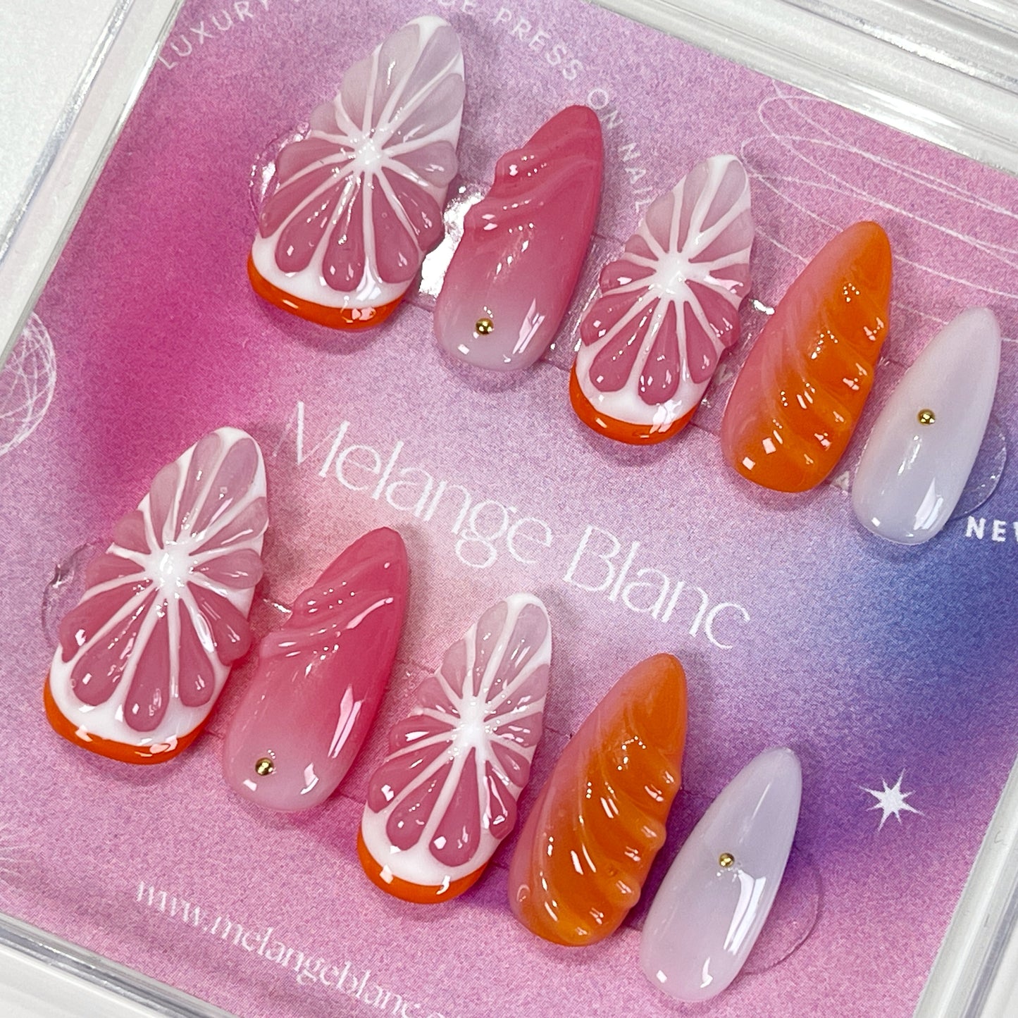 PO052 3D orange fruit summer press on nails