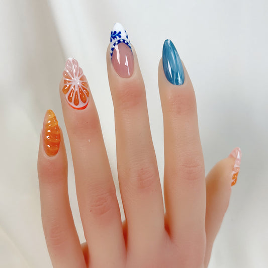 Orange 3D fruit citrus cute press on nails - RTS
