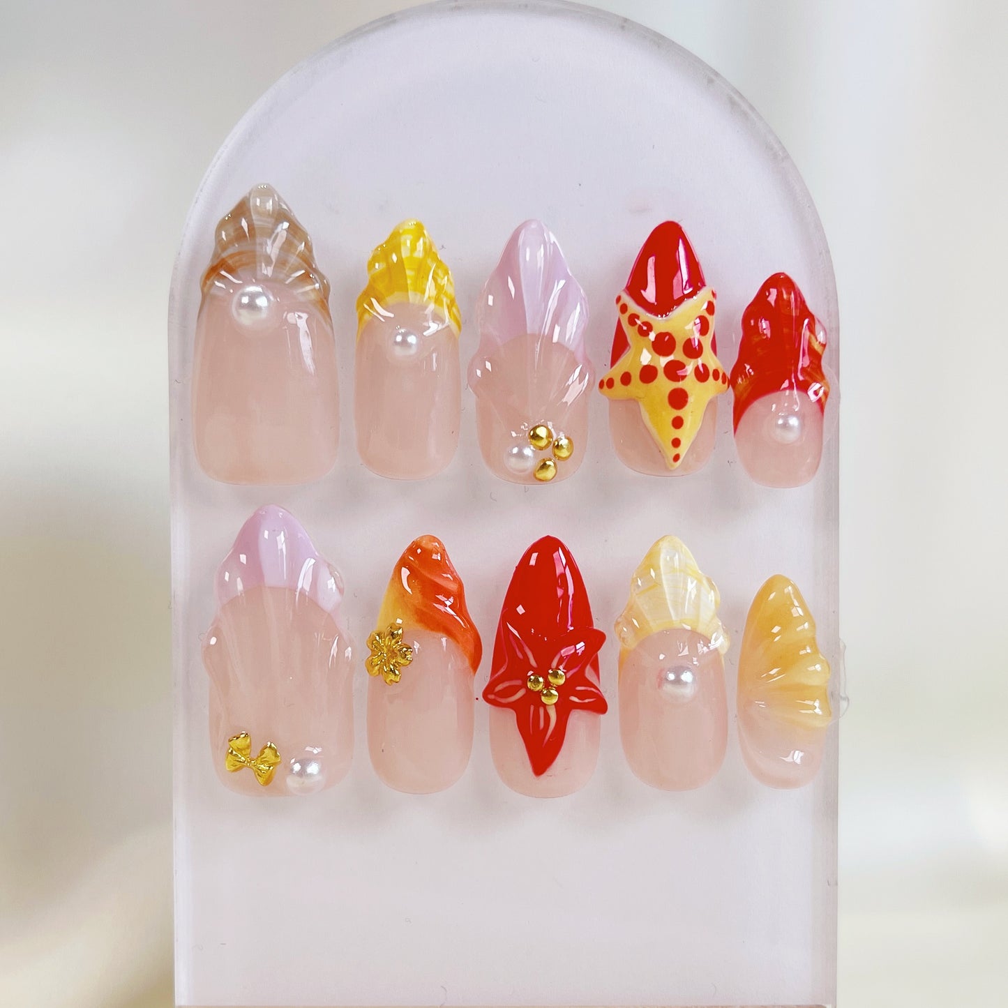 PO055 tropical ocean beach 3D press on nails