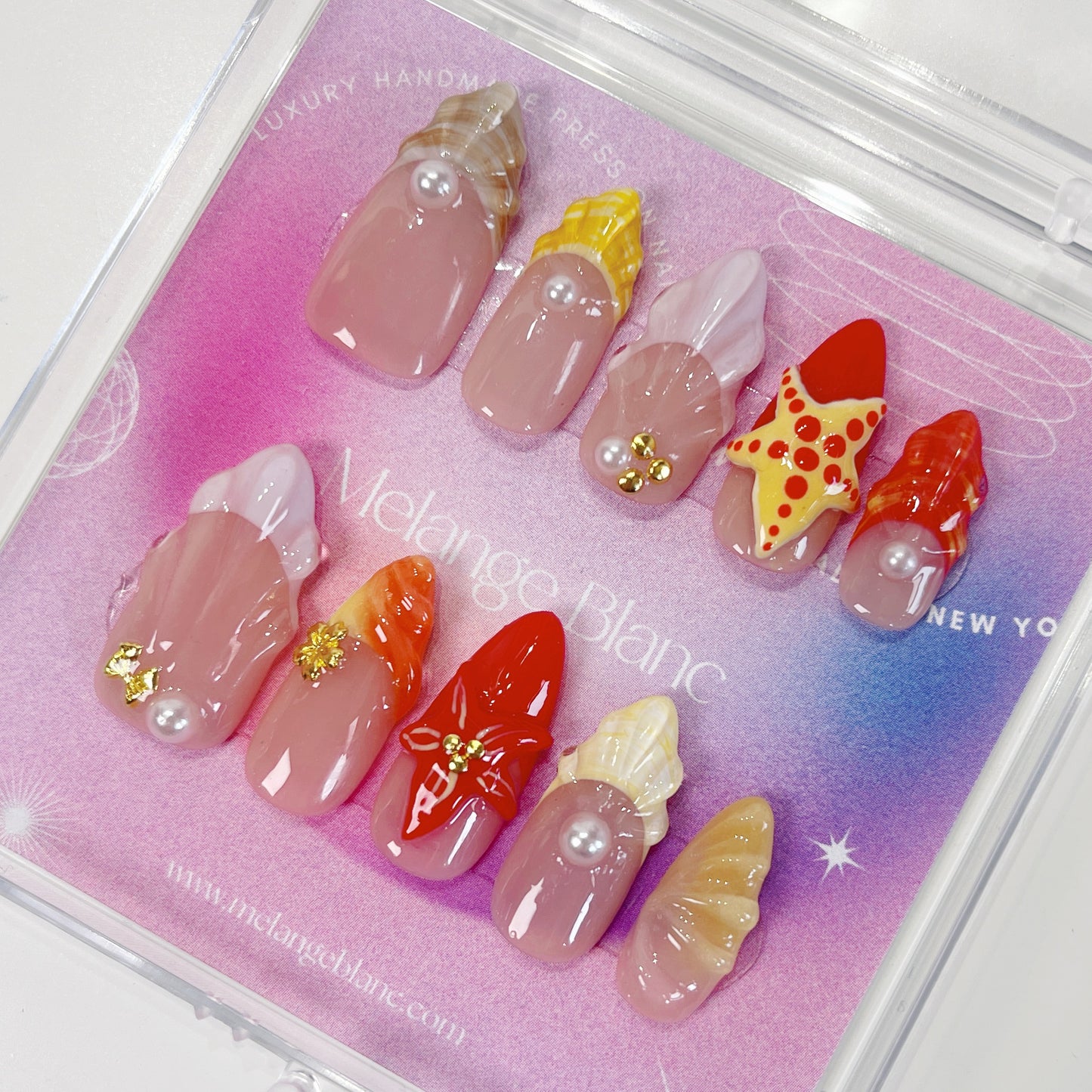 PO055 tropical ocean beach 3D press on nails